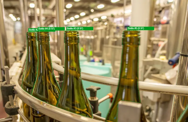 Illustrative annotation example: bottling line quality checks.